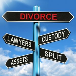 divorce lawyers custody assets split street sign